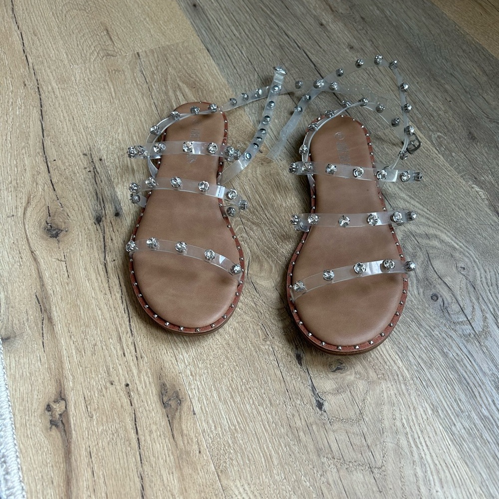 Women's studded Sandals with clear straps and gems